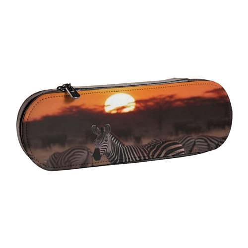 YsoLda Federmäppchen, Federmäppchen, tragbares Federmäppchen, Ledertasche für das Schulbüro, Afrika-Sonnenuntergang-Zebra-Druck von YsoLda