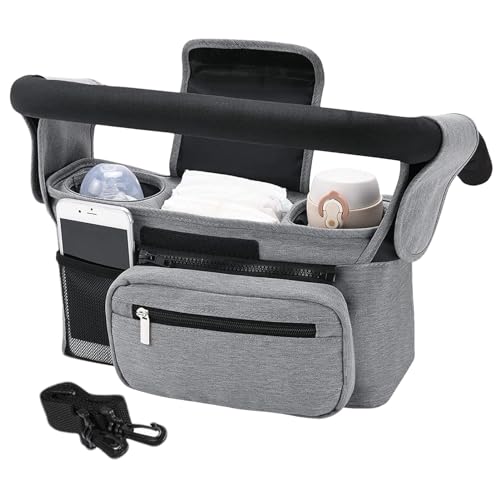 Kinderwagentaschen-Organizer, Kinderwagen-Organizer, mehrere Taschen, große Kapazität, Kinderwagen-Zubehörtasche, Kinderwagen-Zubehörtasche mit mehreren Taschen für Flaschen, grau, Refer to von Ysvnlmjy