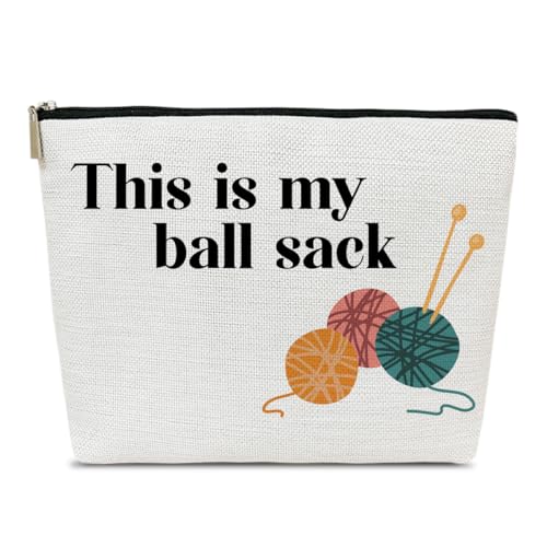 Ythuil Häkel-Geschenke, Make-up-Tasche, Häkelgeschenke für Häkelliebhaber, Häkel-Stricker, Geschenke für Frauen, This is My Ball Sack, Häkel-Make-up-Kosmetiktasche für Geldbörse, Mehrfarbig von Ythuil