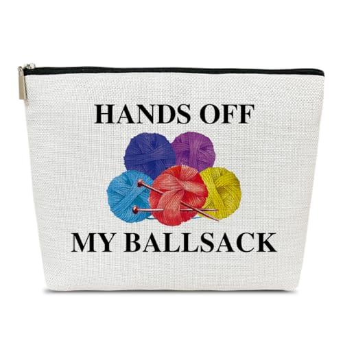 Ythuil Häkelgeschenke Make-up-Tasche, Häkelgeschenke für Häkelliebhaber, Häkel-Stricker, Geschenke für Frauen, Hände weg von meinem Ball, Kosmetiktasche für Geldbörse, Mehrfarbig von Ythuil