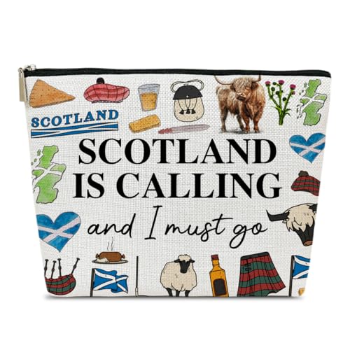 Ythuil Schottland-Reise-Make-up-Geschenktasche, Kosmetiktasche mit Reißverschluss, niedliche Make-up-Tasche, Geburtstagsgeschenk für Frauen, Mutter, Mädchen, Schottland ruft, Weiss/opulenter Garten von Ythuil