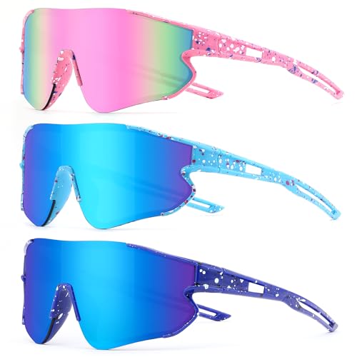 YuJian Kinder-Sonnenbrille, Baseball-Sonnenbrille für Jungen, Mädchen, Softball, Strand, Laufen, UV-Schutz, 3 Stück, Blau, Dunkelblau, Dunkelblau, Rosa, Rosa, 54MM YuJian Kinder-Sonnenbrille, Baseball-Sonnenbrille für Jungen, Mädchen, Softball, Strand, Laufen, UV-Schutz, 3 Stück, Blau, Dunkelblau, Dunkelblau, Rosa, Rosa, 54MM von YuJian