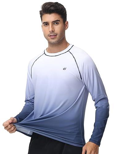 YuKaiChen Rashguard Herren UV Shirt Schwimm Shirts Langarmshirt Schnell Trocknendes Atmungsaktiv Badeshirt für Wassersport Größe 5XL Weiß Blau von YuKaiChen