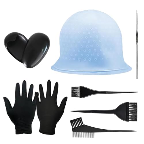 Yuaiosn 9 Stück Silikon Highlight Kappe, Strähnchenhaube, Wiederverwendbare Haarfärbekappe, Mit Häkelnadel aus Metall, Mit wiederverwendbarer Haarfärbebürste, für Frauen Und Mädchen Yuaiosn 9 Stück Silikon Highlight Kappe, Strähnchenhaube, Wiederverwendbare Haarfärbekappe, Mit Häkelnadel aus Metall, Mit wiederverwendbarer Haarfärbebürste, für Frauen Und Mädchen von Yuaiosn