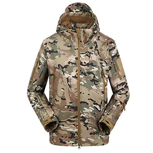 YuanDian Herren Taktisch Softshell Fleecejacke Camouflage Militär Hoodie Outdoor Wandern Camping Warm Innenfutter Winddicht Wasserdicht Mantel Jacken Skijacke CP L von YuanDian