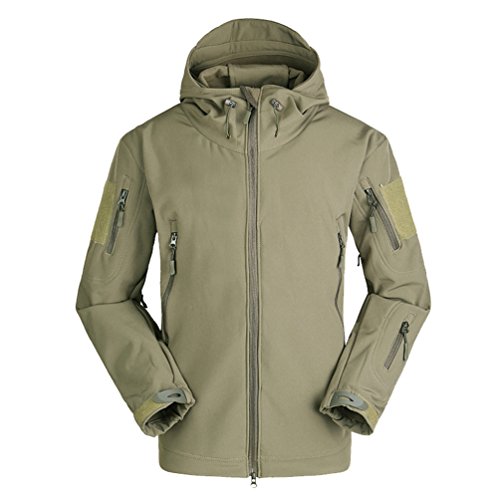 YuanDian Herren Taktisch Softshell Fleecejacke Camouflage Militär Hoodie Outdoor Wandern Camping Warm Innenfutter Winddicht Wasserdicht Mantel Jacken Skijacke Grün XL von YuanDian