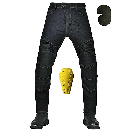 YuanDiann Motorradhose Motorrad Jeans Stretch Vintage Herren Textil Jeanshose Verschleißfestem mit Protektoren Schwarz 3XL von YuanDiann