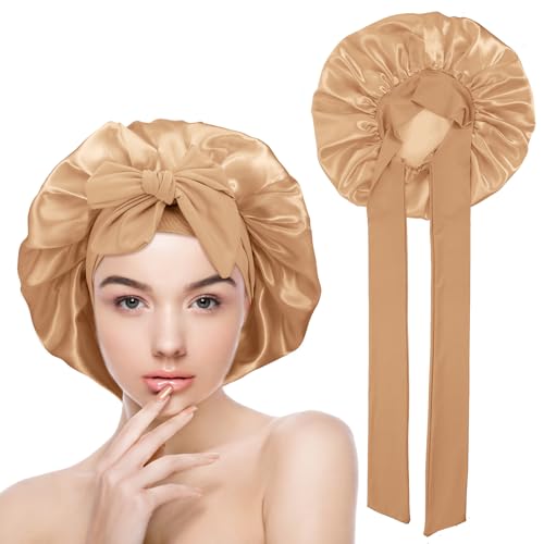 Yuanchu Seidenhaube zum Schlafen,Silk Bonnet Satin Schlafmütze Haarhaube für die Nacht für Damen Verstellbare Schlafkappe Weiche Kopfhaube Schlafhaube Seide mit Gummizug für Damen und Mädchen(Gold) Yuanchu Seidenhaube zum Schlafen,Silk Bonnet Satin Schlafmütze Haarhaube für die Nacht für Damen Verstellbare Schlafkappe Weiche Kopfhaube Schlafhaube Seide mit Gummizug für Damen und Mädchen(Gold) von Yuanchu