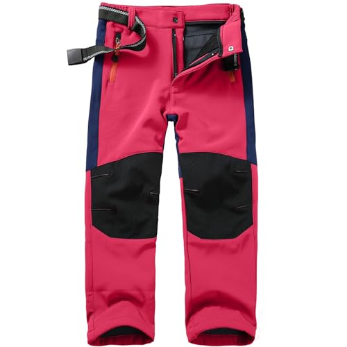 Skihose Kinder, Softshellhose Kinder, Softshellhose Kinder Thermo Leggings Kinder Softshell Skihose Gefütterte Cargohose Thermohose Jungen Mädchen Schneehose Winter Outdoorhose (Red, 9-11 Years) von Yudiega