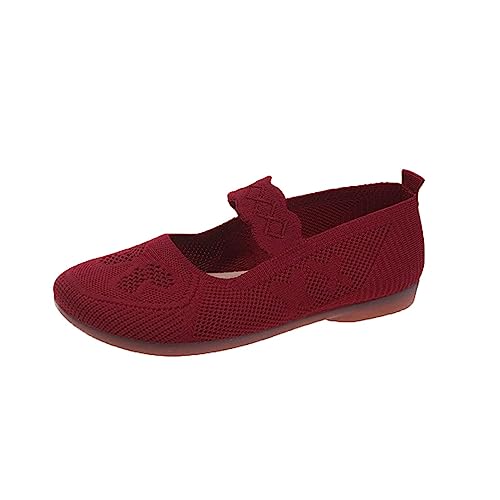 Yudiega Ballerinas Damen Elegant Ballerina Damen Mesh, atmungsaktiv, bequem, lässig Flache Slipper Damen Flache Schuhe für Damen (Red, 37) von Yudiega