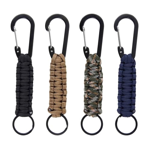 Paracord Schlüsselanhänger, Schlüsselkette mit Karabiner Paracord Anhänger, 4 Stück Paracord schlüsselband Kurz Geflochtene Karabinerhaken mit Band für Messer,Schlüssel,Outdoor,Camping,Angeln,Rucksack Paracord Schlüsselanhänger, Schlüsselkette mit Karabiner Paracord Anhänger, 4 Stück Paracord schlüsselband Kurz Geflochtene Karabinerhaken mit Band für Messer,Schlüssel,Outdoor,Camping,Angeln,Rucksack von Yuechenggui