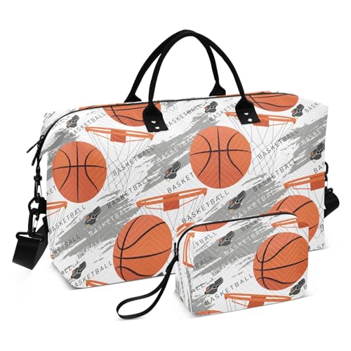 Basketball Sporting Grunge Reisetasche, Wochenendtasche, Reisetasche, Turnbeutel mit verstellbarem Gurt, Grau / Weiß, Basketball Sportlich Grunge Grau Weiß, Set of 2, Art Deco von Yuiboo