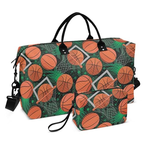 Basketballspieler Grunge Sports Schwarz Grün Reisetasche Übernachtungstasche Sport Turnbeutel mit verstellbarem Gurt für Trekking, Basketballspieler Grunge Sports Schwarz Grün, Set of 2, Art Deco von Yuiboo