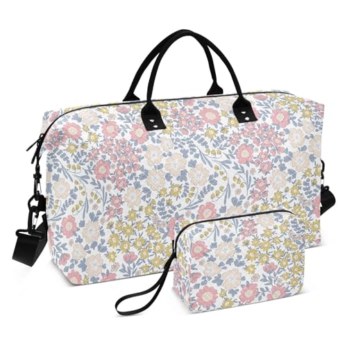 Floral Beauty Reisetasche, Reisetasche, Reisetasche, Handgepäck, Schultertasche, Wochenend-Tragetasche, Fitnessstudio, Handgepäck, Reisetasche, verstellbar, Rosa, Floral Beauty Pink, Set of 2, Art von Yuiboo