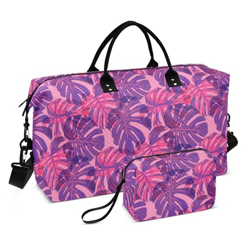 Große Reisetasche, Reisetasche, Valentinstag, Hawaii, tropische rosa Pflanzen, Übernachtungstasche, Turnbeutel mit verstellbarem Riemen, Hawaiianische tropische rosa Pflanzen zum Valentinstag, Set of von Yuiboo