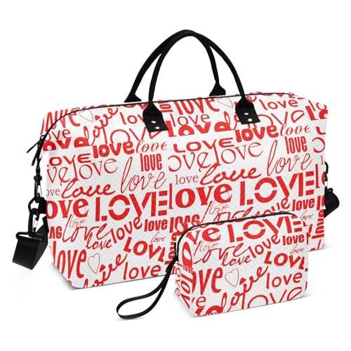 Große Reisetasche, Reisetasche, Valentinstag, Liebestext, modern, romantisch, rot, Handgepäcktasche, Sporttasche, Turnbeutel, Valentines Love Text, modern, romantisch, Rot, Set of 2, Art Deco von Yuiboo