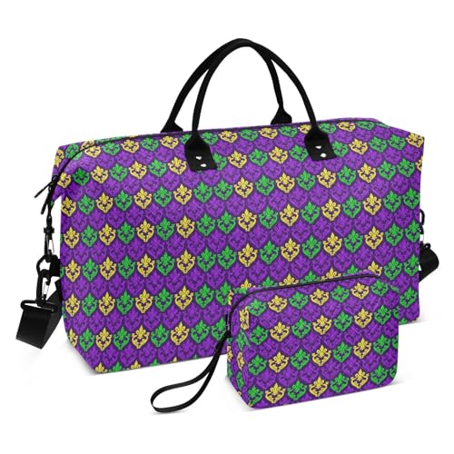 Mardi Gras Karneval Party Lila Fleur de Lis Seesack Weekender Übernachtungstasche Großer Turnbeutel mit verstellbarem Riemen, Faschingsparty, lila, Lila, Set of 2, Art Deco von Yuiboo