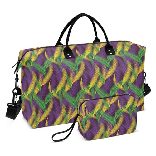 Nature Palms Tropical Mardi Gras Karneval Reisetasche Groß Handgepäck Turnbeutel mit Kulturbeutel zum Wandern, Nature Palms Tropical Mardi Gras Karneval, Set of 2, Art Deco von Yuiboo