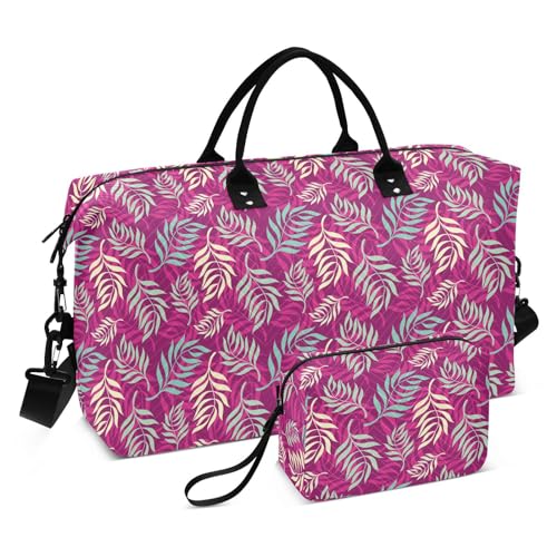 Persönliche Gegenstände, Reisetasche, Valentinstag, tropische Pflanzenblätter, lila, Tragetasche, Sporttasche, Turnbeutel mit verstellbaren, Tropische Pflanzenblätter zum Valentinstag, violett, Set of von Yuiboo