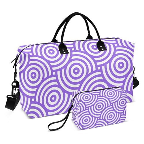 Purple Circle Reisetasche für die Nacht, Reisetasche, Wochenendausrüstung, Tragetasche mit Kulturbeutel für Trekking, Lila Kreis, Set of 2, Art Deco von Yuiboo