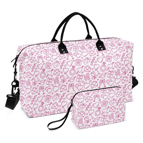 Reisetasche, Valentinstag, Herz-Geschenke, Süßigkeiten, Rosa, Liebe, Übernachtungstasche, Sport, Turnbeutel mit verstellbarem Riemen für, Valentinstag Herz Geschenke Süßigkeiten rosa Liebe, Set of 2, von Yuiboo