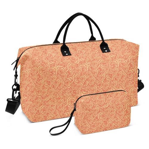 Reisetasche, Valentinstag, niedliches orangefarbenes Blumenmuster, Reisetasche, Wochenendausrüstung, Sporttasche, Turnbeutel mit verstellbarem Riemen, Niedliches orangefarbenes Blumenmuster, Set of 2, von Yuiboo