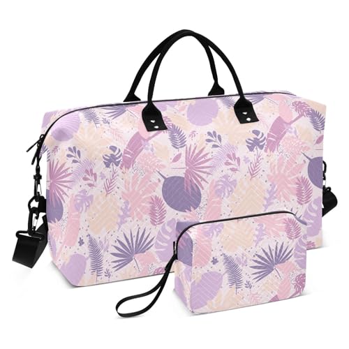 Reisetasche, Valentinstag, violett, tropische Blätter, Schultertasche, Wochenendtasche, Übernachtungstasche, Sport, Turnbeutel mit, Violette tropische Blätter, Set of 2, Art Deco von Yuiboo