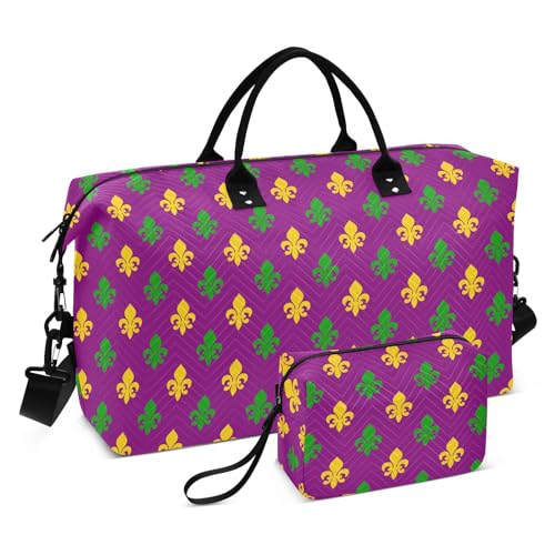 Reisetasche für Karneval, buntes Lilien-Motiv, Reisetasche, Schultertasche, Wochenendtasche, Übernachtungstasche, Turnbeutel, Fasching, Karneval, bunt, Lila, Set of 2, Art Deco von Yuiboo