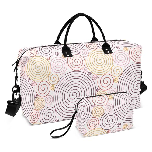 Spirale Paisley Gelb Rosa Seesack Handgepäck Wochenendtasche Turnbeutel mit Kulturbeutel für Yoga Multifunktional, Spiralpaisley gelb pink, Set of 2, Art Deco von Yuiboo