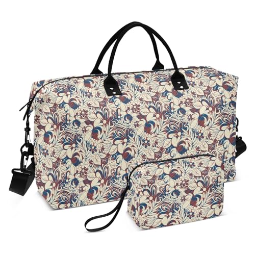 Tribal Floral Schöne Reisetasche Weekender Duffel Bag Große Turnbeutel mit Kulturbeutel für Reisen Faltbar, Tribal Floral Beautiful, Set of 2, Art Deco von Yuiboo