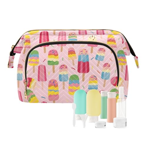 Yuiboo Bunte Kosmetiktasche mit Reißverschluss, großes Fassungsvermögen, Reise-Kosmetiktasche, Kleingeldbörse für Kosmetik-Organizer, Rosa, Buntes Eis, rosa, niedlich, 1 size, Art Deco von Yuiboo