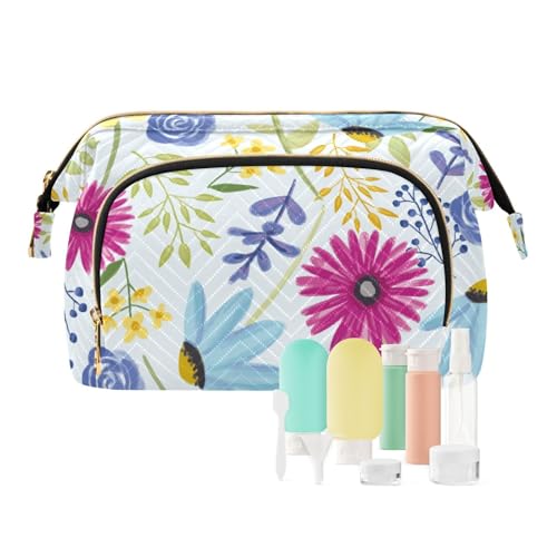 Yuiboo Kulturbeutel mit niedlichen Blumen, modern, bunt, wasserdicht, Make-up, Reisetasche, Kleingeldbörse für Toilettenartikel-Organizer, Niedliche Blumen, modern, bunt, 1 size, Art Deco von Yuiboo