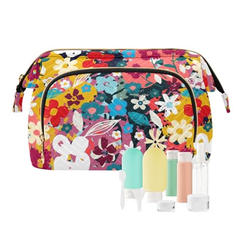 Yuiboo Make-up-Tasche mit Blumenmuster, wasserdicht, groß, für Kosmetikartikel, Organizer, Blumen, Sommer, bunt, floral, 1 size, Art Deco von Yuiboo