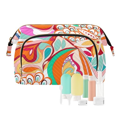 Yuiboo Moderne Kosmetiktasche mit buntem Blumenmotiv, tragbar, Make-up-Tasche, Organizer, Münzgeldbörse für Karten, Schlüssel, Organizer, Bunte Blume, zeitgenössisch, 1 size, Art Deco von Yuiboo