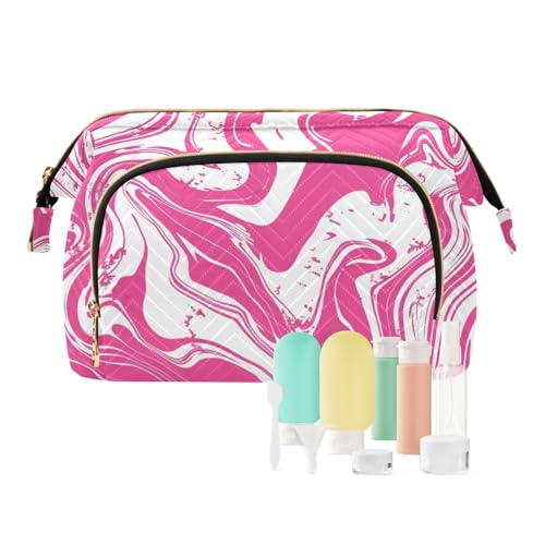 Yuiboo Reisetasche, gewellt, Marmor, wasserfest, für Damen, Make-up-Tasche, Kosmetik-Organizer, Rosa, Rosa gewellte Marmor-Flüssigkeit, 1 size, Art Deco von Yuiboo