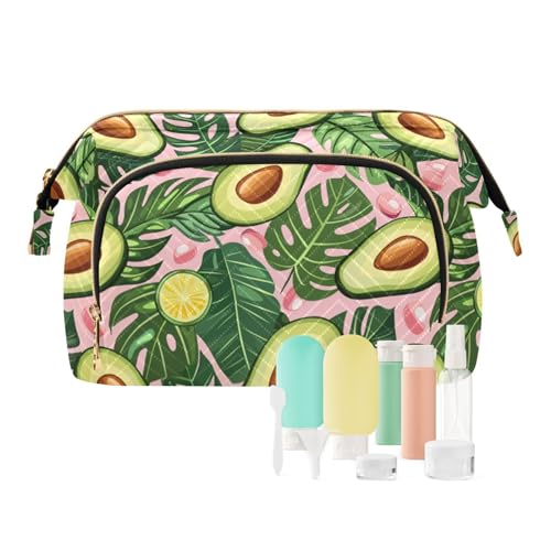 Yuiboo Süße Avocados grüne tropische Blätter rosa Reisetasche Essentials Kosmetik Organizer Tasche Damen Münzbörse für Reisezubehör, Süße Avocados grüne tropische Blätter rosa, 1 size, Art Deco von Yuiboo