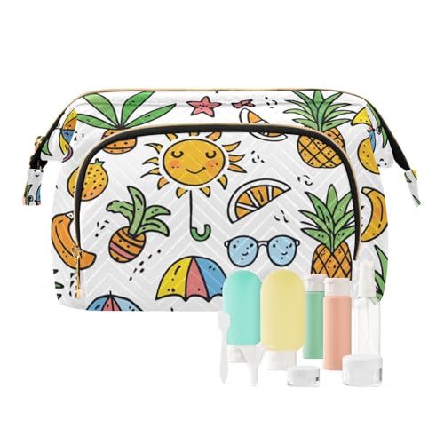 Yuiboo Süße Kosmetiktasche für den Sommer, goldfarben, Ananas, bunt, Strand, tragbar, Make-up-Tasche, Organizer, Münzbörse für Make-up, Kosmetik, Niedliche Ananas, Sommer, goldfarben, bunt, Strand, 1 von Yuiboo