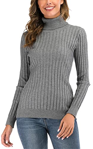 Yukiuiny Damen Rollkragenpullover Langarm Gerippt Strickpullover Elegant Tailliert Rolli Weich Warm Winterpulli,Grau,S von Yukiuiny