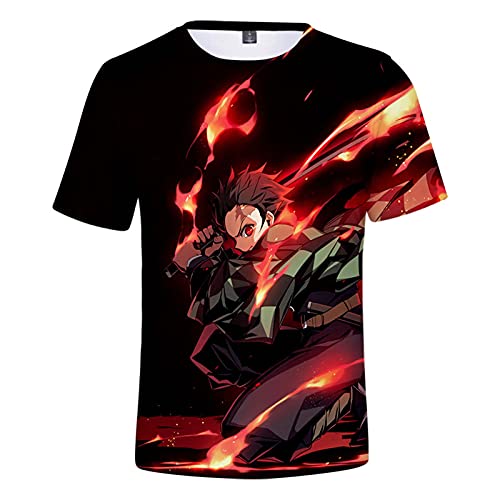 Yumenam Herren Damen Anime 3D Demon Slayer Sommer Kurzarm Shirt Kimetsu no Yaiba Tanjirou Nezuko Kinder Kleidung Unisex Anime Cosplay Casual Top für Mädchen Jungen von Yumenam