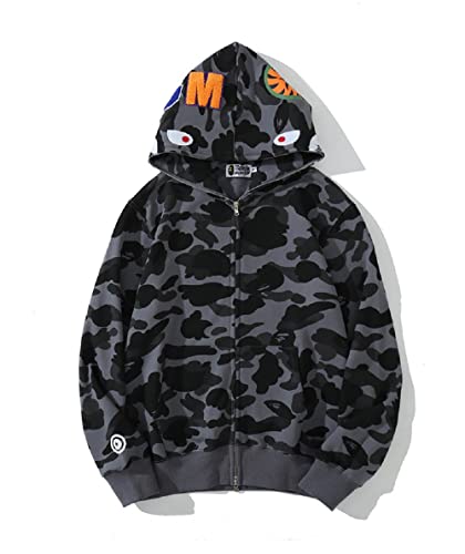 Yumenam Herren Shark Hoodie Hip Hop Kapuzenpullover Mit Reißverschluss Langarm Sweatshirt mit Haifisch Druck Shark Head Reißverschluss Camouflage Jacken Sweatjacke Yumenam Herren Shark Hoodie Hip Hop Kapuzenpullover Mit Reißverschluss Langarm Sweatshirt mit Haifisch Druck Shark Head Reißverschluss Camouflage Jacken Sweatjacke von Yumenam