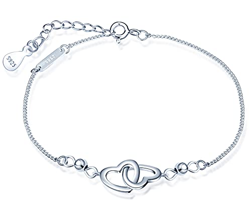 Yumilok Damen Armband mit Doppel Herz Anhängern Kugel in 925 Sterling Silber verstellbar Armkette Armreif für Frauen Mädchen von Yumilok