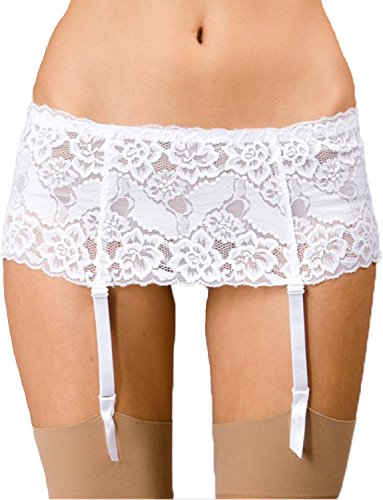 Yummy Bee - Strapsgürtel Damen Spitzen - Tiefer Spitzenstrapshalter Silky (Weiß, 38) von Yummy Bee