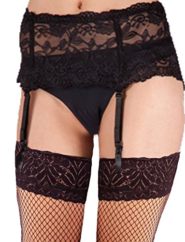 Yummy Bee - Strapsgürtel Damen Spitzen - Tiefer Spitzenstrapshalter Silky (Schwarz, 44) von Yummy Bee