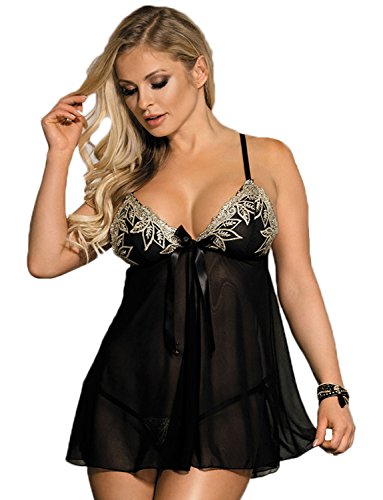 Yummy Bee Dessous Übergröße Babydoll Kleid Schwarz Spitze G String Reizwäsche Größe 38-50 (36) von Yummy Bee