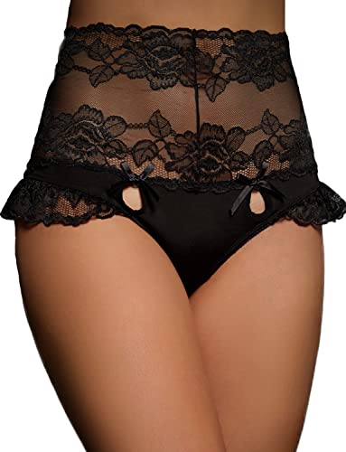 Yummy Bee Hochtailliertes Höschen mit Rüschen Spitze Dessous Reizwäsche Schwarz Größe 36-48 (48) von Yummy Bee