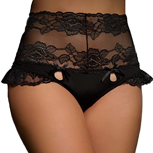 Yummy Bee - Französische Schlüpfer Frauen - Hohe Taille Schwarz Rüschen Spitze Höschen - Plus Size Schwarz Spitze Knickers 36-48, Schwarz , 44 von Yummy Bee