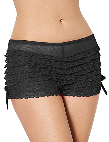 Yummy Bee - Spitzenhöschen Karneval - Schlüpfer Spitze - Rüschen Höschen - Slip Unterhosen Damen (40, Schwarz) von Yummy Bee