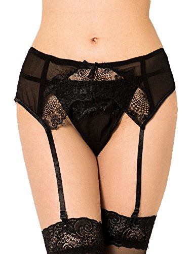 Yummy Bee Strapsgürtel Spitze Strumpfhalter Dessous Set Größe 36-48 (Schwarz, 48) von Yummy Bee