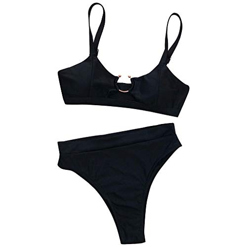 YunYoud Damen U Ausschnitt Bikini Set Einfarbig Bedrucktes Tankini Zweiteilige Badeanzug Triangel Bikinihose Sexy Swimsuit Hohe Taille Bauchweg Zweiteiliger Badeanzug von YunYoud