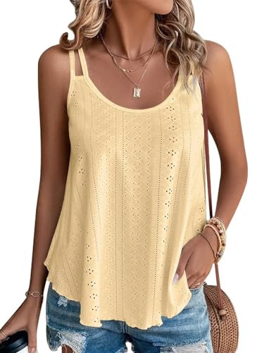 Yunmlep Tank Top Damen Ärmellose Tshirt Oberteile Sommer U-Ausschnitt Elegant Tunika Casual Lose Ärmellose Shirt Tops (C-Gelb, L) von Yunmlep